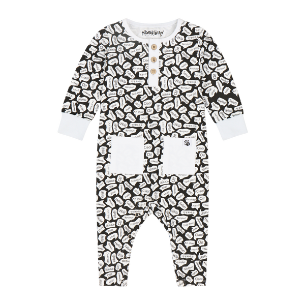 Infant Jumpsuit Romper - Black/White/Hello
