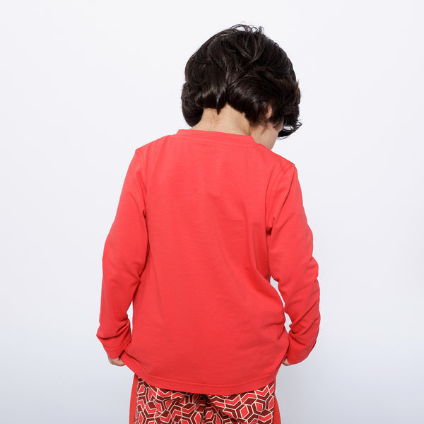 Boys Pocket Long-Sleeve Henley Shirt - Red