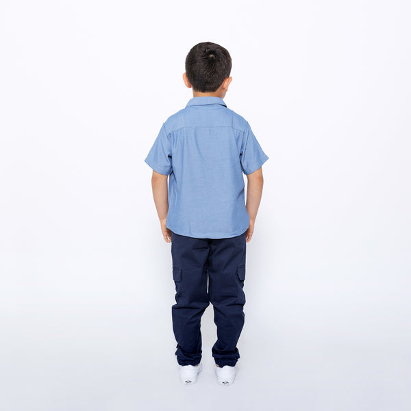 Boys Relaxed Fit Drawstring Cargo Jogger Pants - Blue