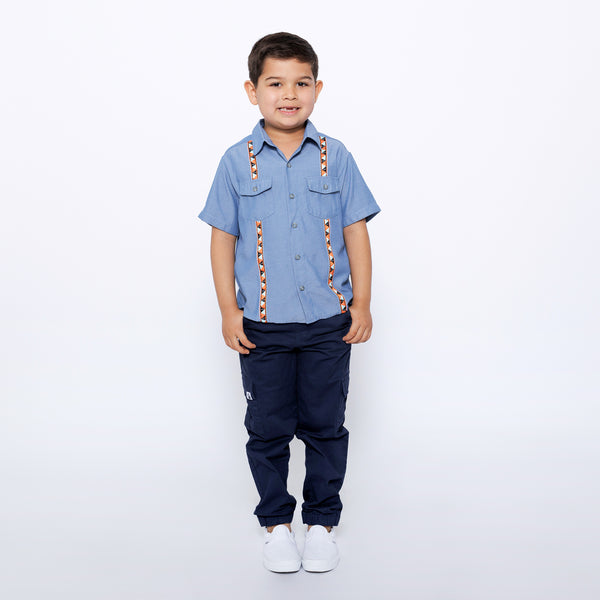Boys Relaxed Fit Drawstring Cargo Jogger Pants - Blue