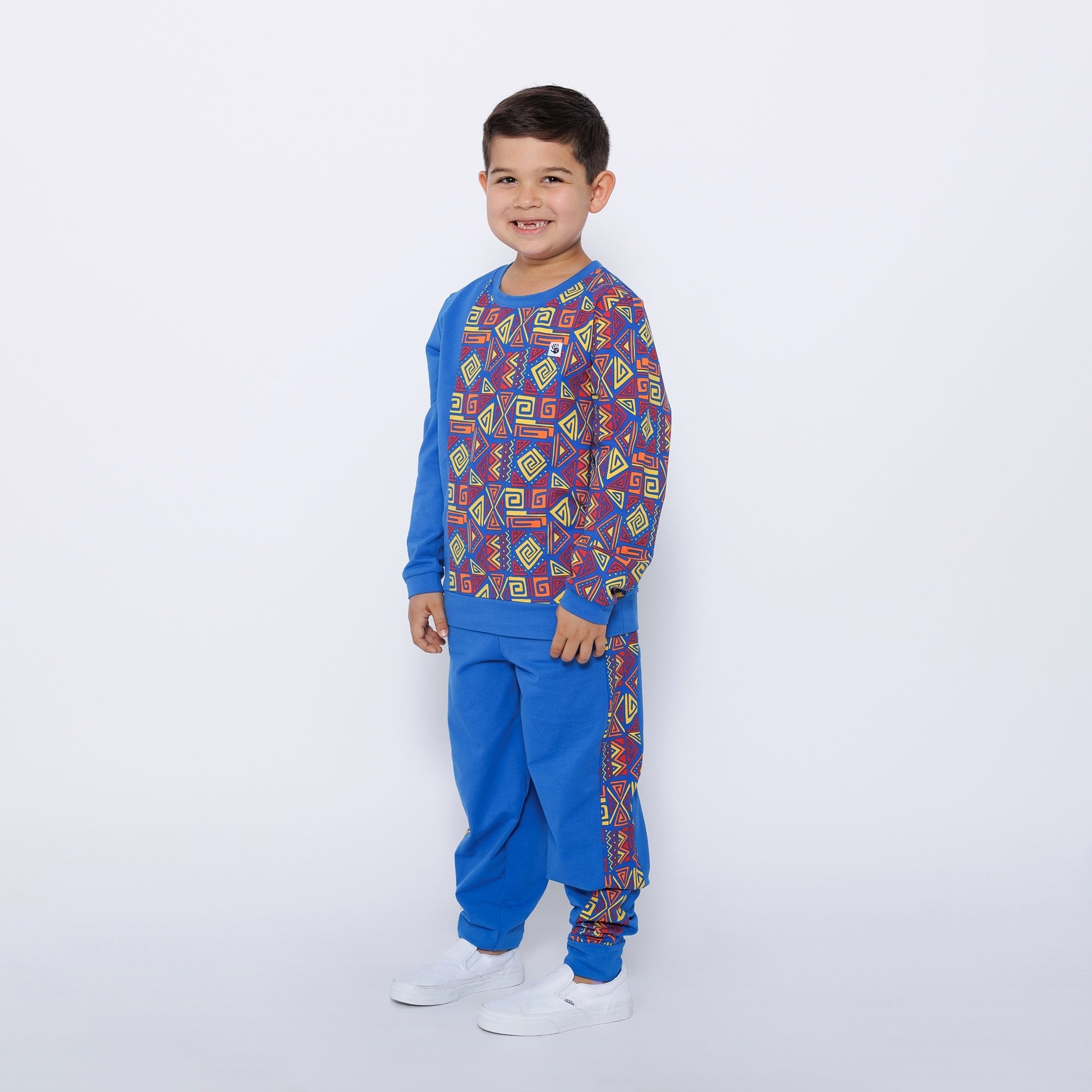 Boys Crewneck Sweatshirt and Jogger Pants Set - Blue Multicolor | Multicultural Kids Clothing - Mixed Up Clothing