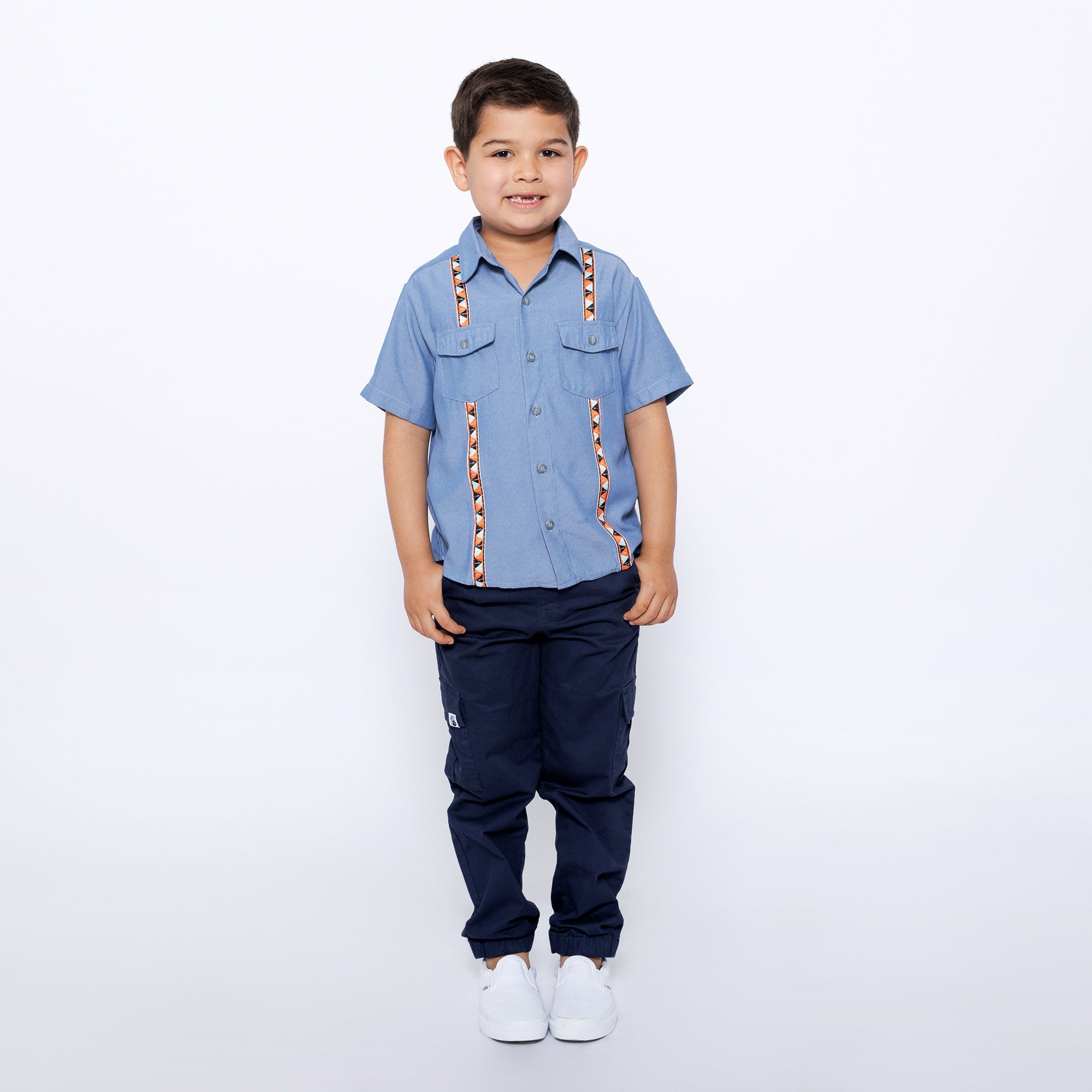Boys Relaxed Fit Drawstring Cargo Jogger Pants - Blue | Multicultural Kids Clothing - Mixed Up Clothing