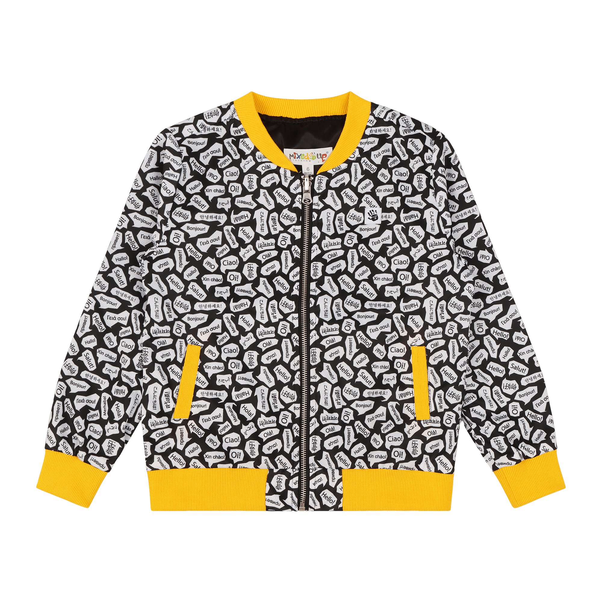 Girls Reversible Zip up Lightweight Bomber Jacket - Black/Yellow/Hello | Multicultural Kids Clothing - Mixed Up Clothing