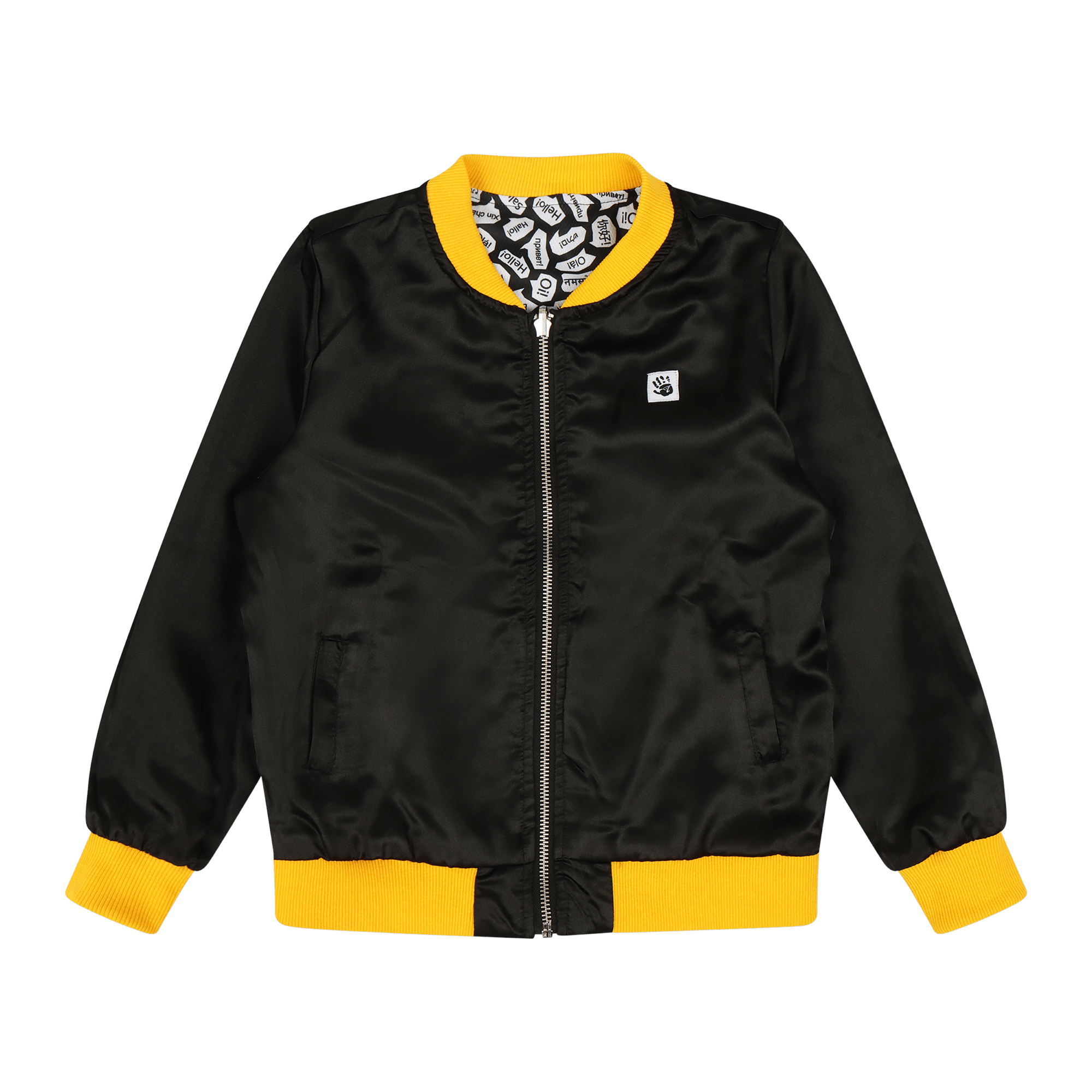 Girls Reversible Zip up Lightweight Bomber Jacket - Black/Yellow/Hello | Multicultural Kids Clothing - Mixed Up Clothing