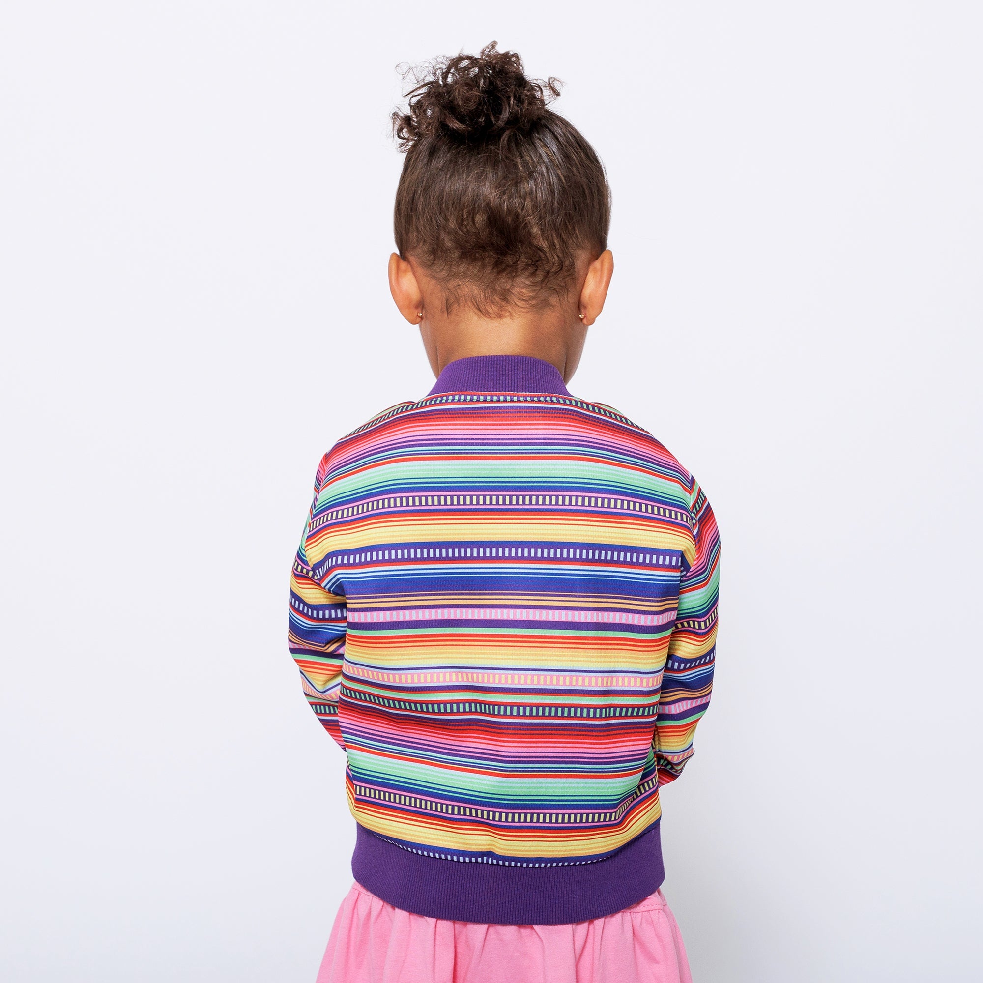 Girls Reversible Zip up Lightweight Bomber Jacket - Purple Multicolor Stripe | Multicultural Kids Clothing - Mixed Up Clothing
