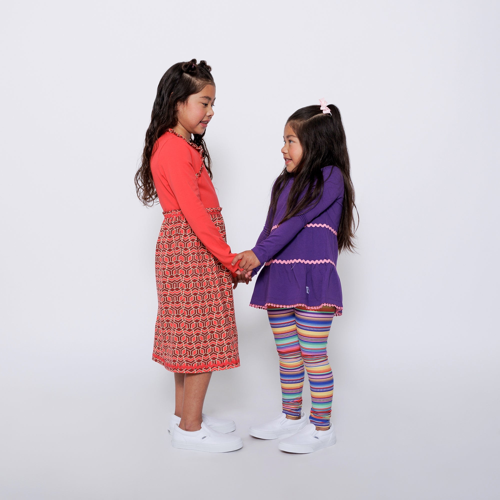 Girls Ruffle Hem Tiered Tunic and Legging Set - Purple Multicolor Stripe | Multicultural Kids Clothing - Mixed Up Clothing