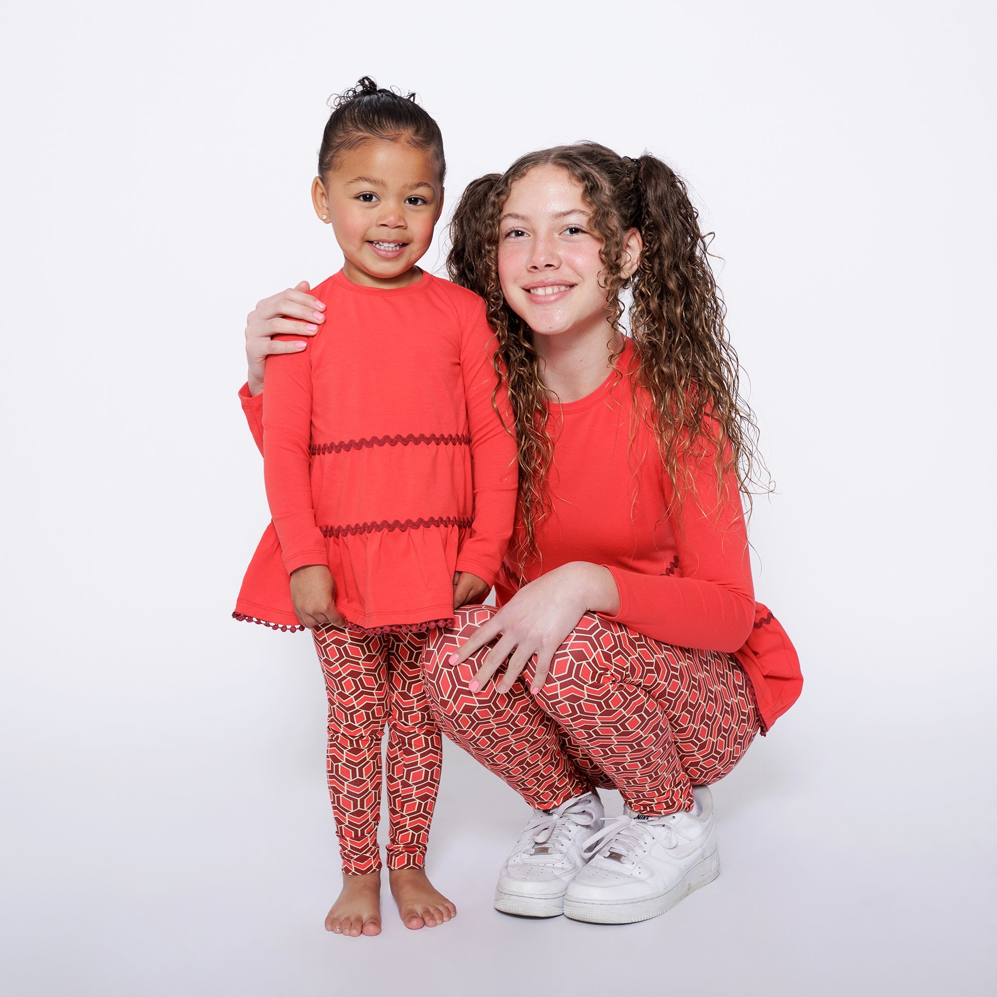 Girls Ruffle Hem Tiered Tunic and Legging Set - Red Multicolor | Multicultural Kids Clothing - Mixed Up Clothing