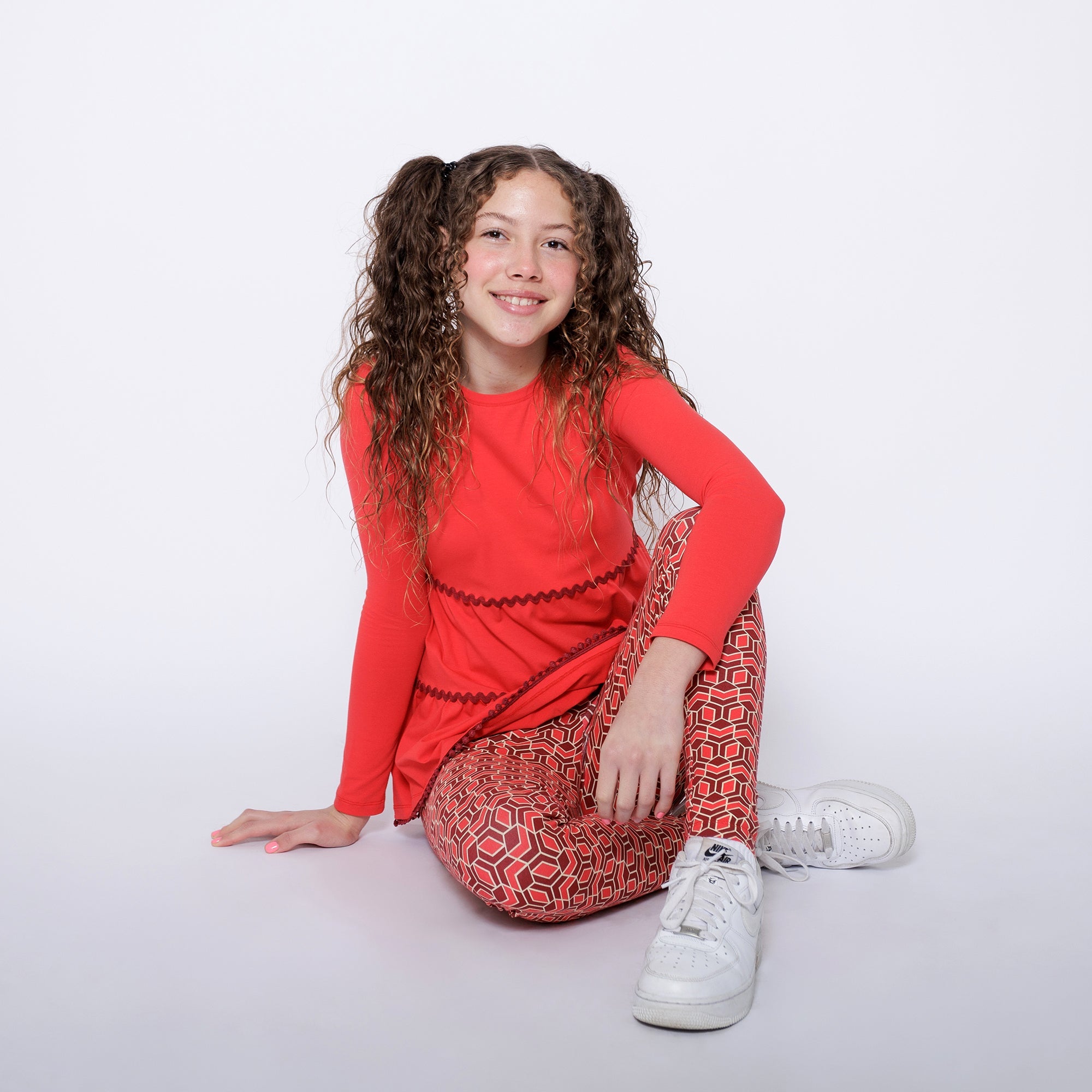 Girls Ruffle Hem Tiered Tunic and Legging Set - Red Multicolor | Multicultural Kids Clothing - Mixed Up Clothing