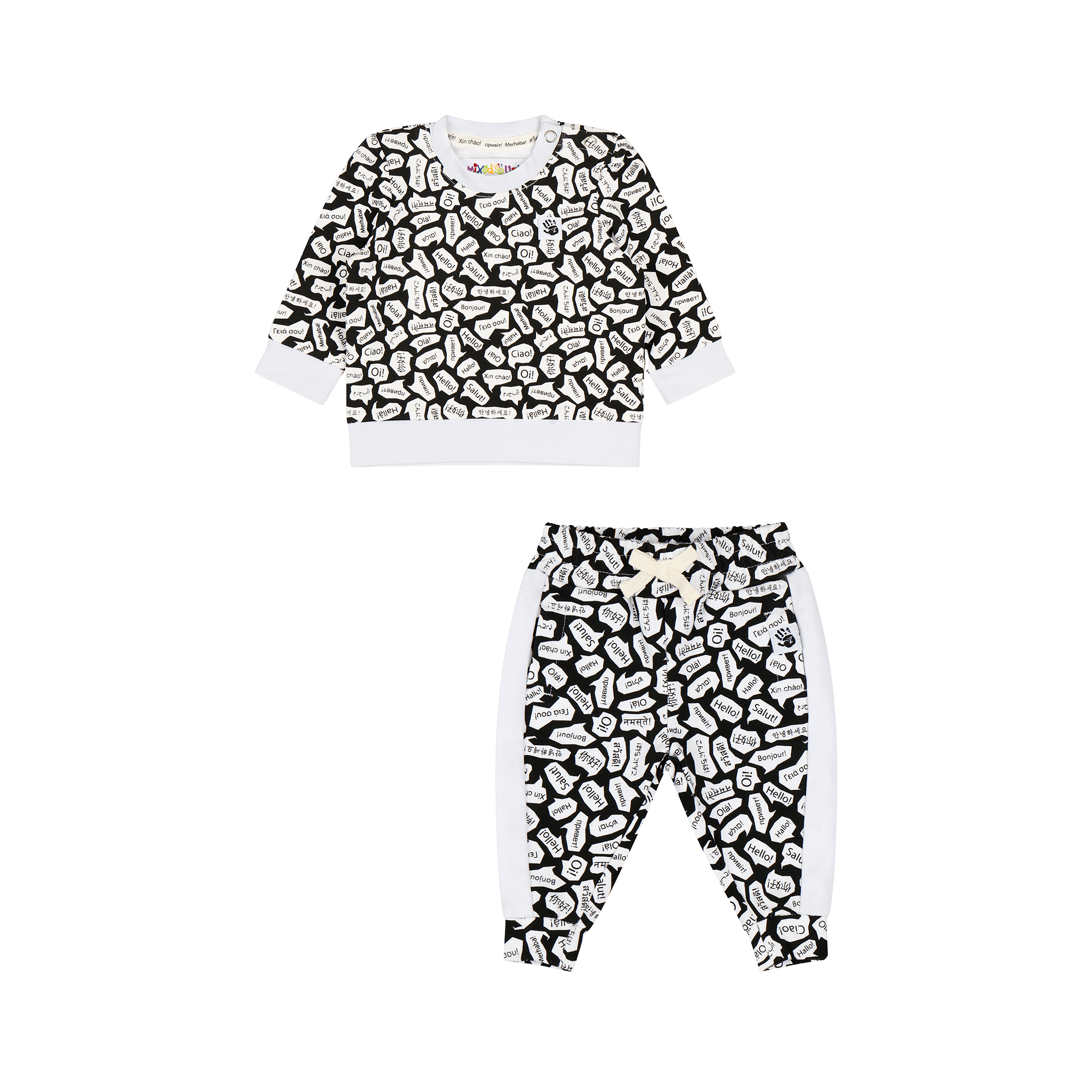 Infant Crewneck Sweatshirt and Jogger Pants Set - Black/White/Hello | Multicultural Kids Clothing - Mixed Up Clothing