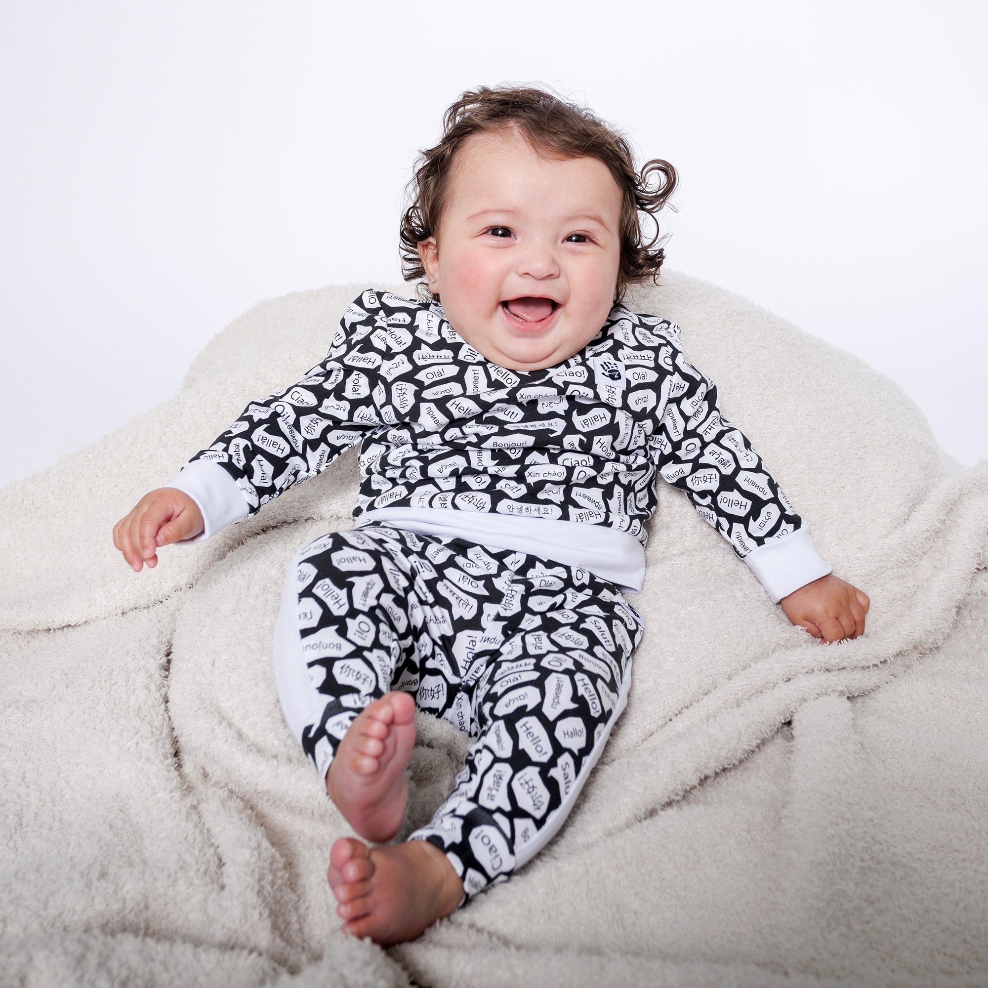 Infant Crewneck Sweatshirt and Jogger Pants Set - Black/White/Hello | Multicultural Kids Clothing - Mixed Up Clothing