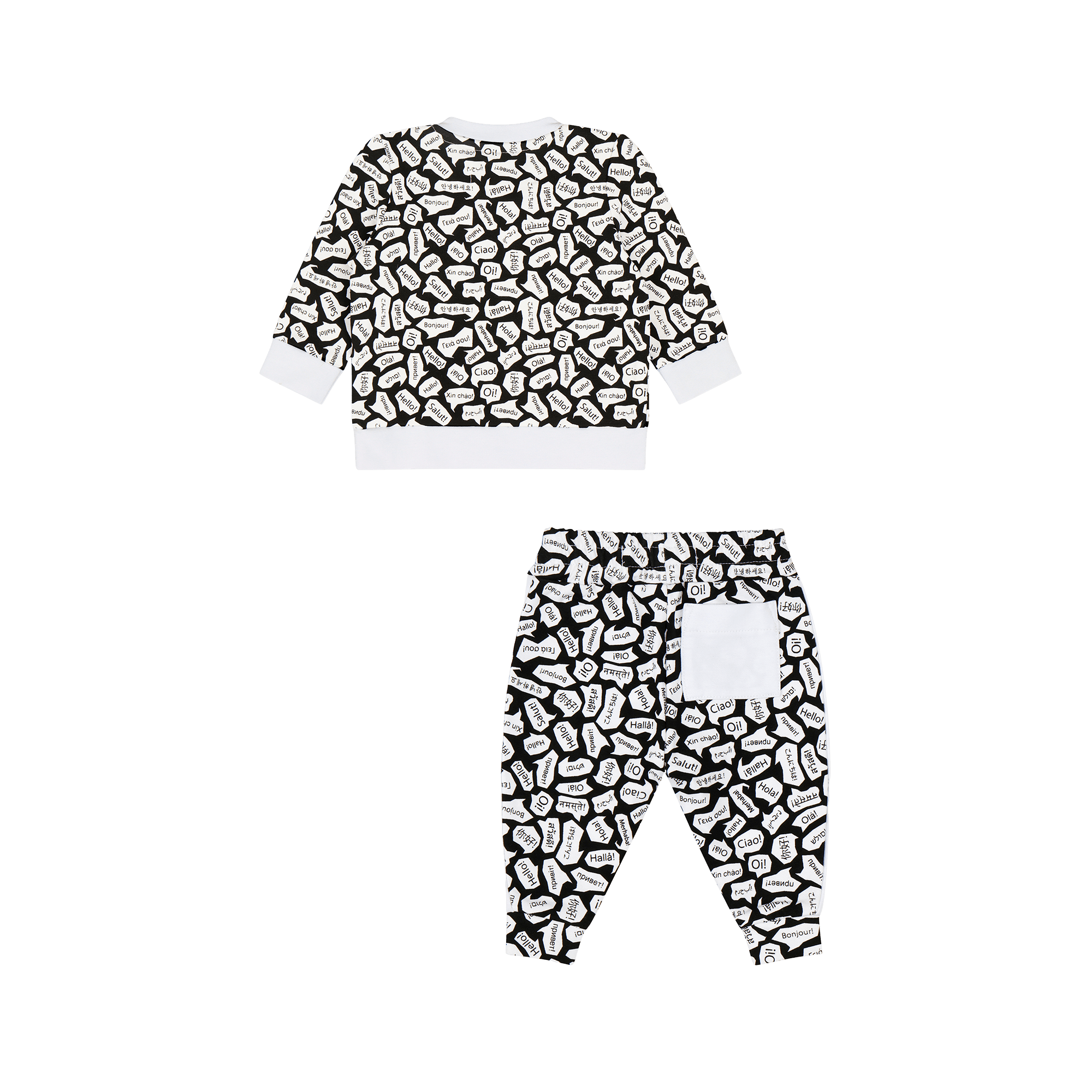 Infant Crewneck Sweatshirt and Jogger Pants Set - Black/White/Hello | Multicultural Kids Clothing - Mixed Up Clothing