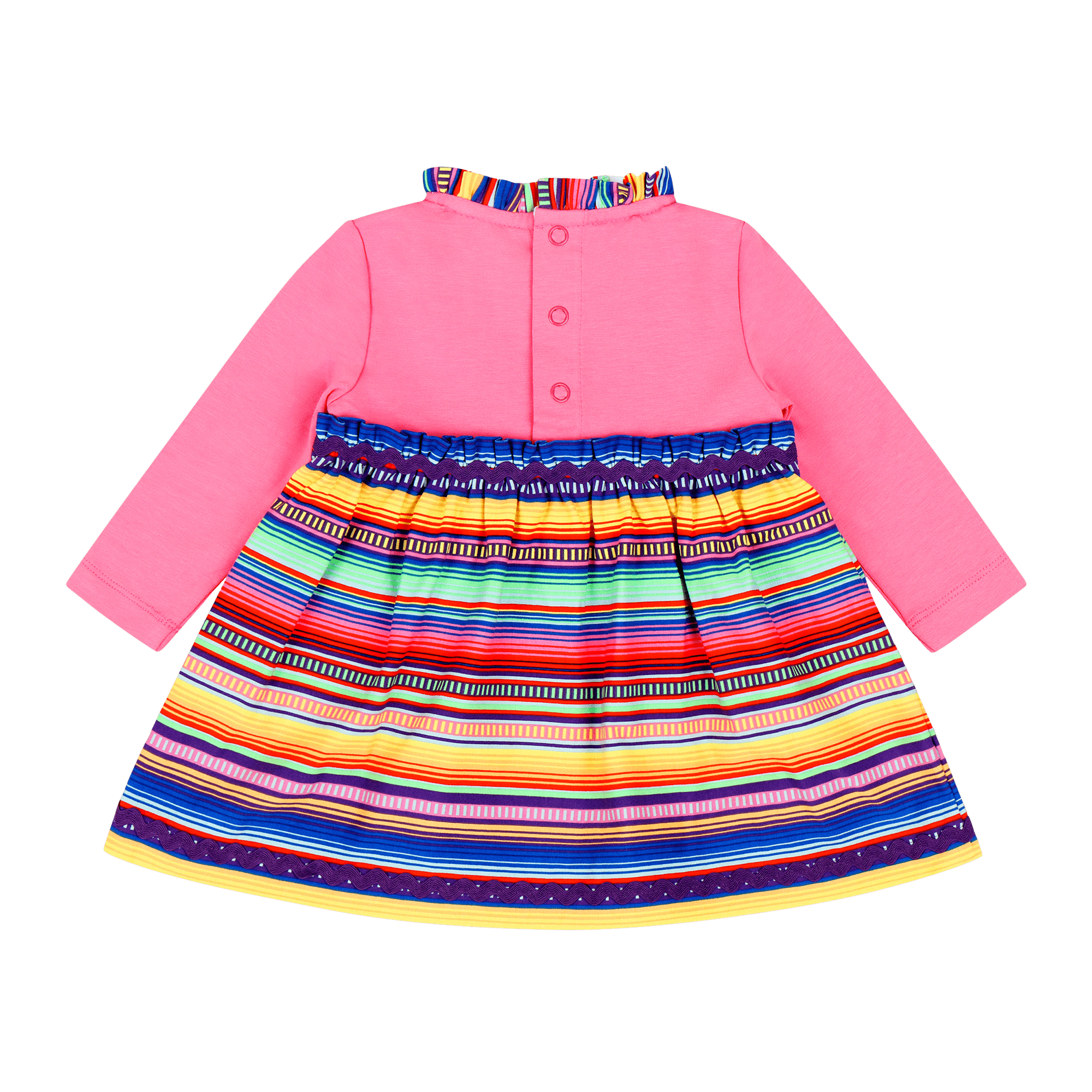 Infant Long Sleeve Ruffle Trim Dress and Bloomer Set - Pink Multicolor Stripe | Multicultural Kids Clothing - Mixed Up Clothing