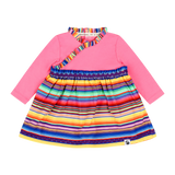 Infant Long Sleeve Ruffle Trim Dress and Bloomer Set - Pink Multicolor Stripe