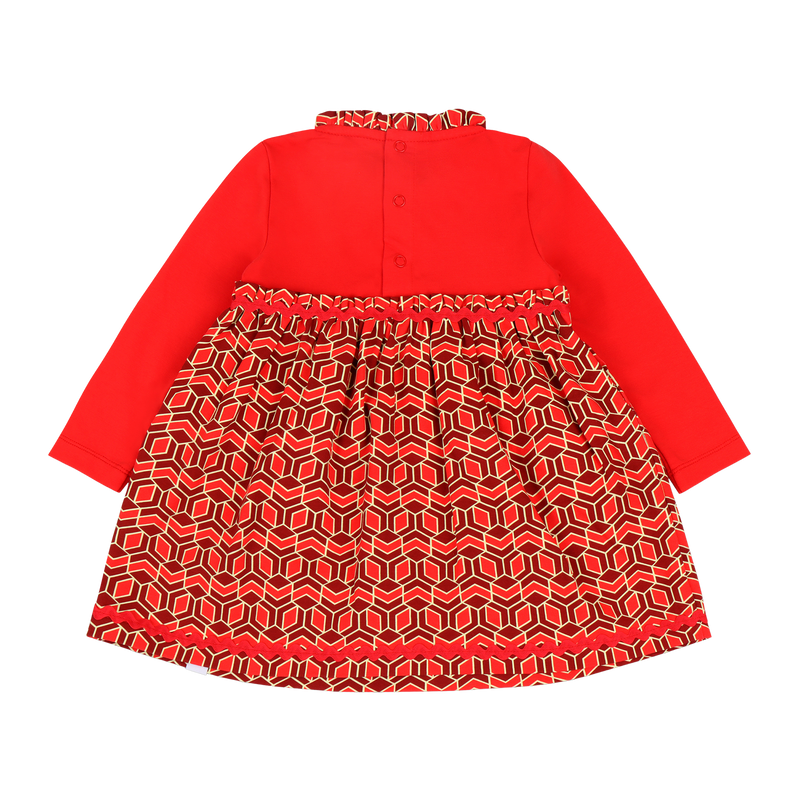 Infant Long Sleeve Ruffle Trim Dress and Bloomer Set - Red Multicolor
