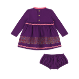 Infant Long Sleeve Ruffle Trim Dress and Bloomer Set - Purple Multicolor