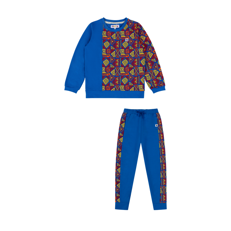 Boys Crewneck Sweatshirt and Jogger Pants Set - Blue Multicolor