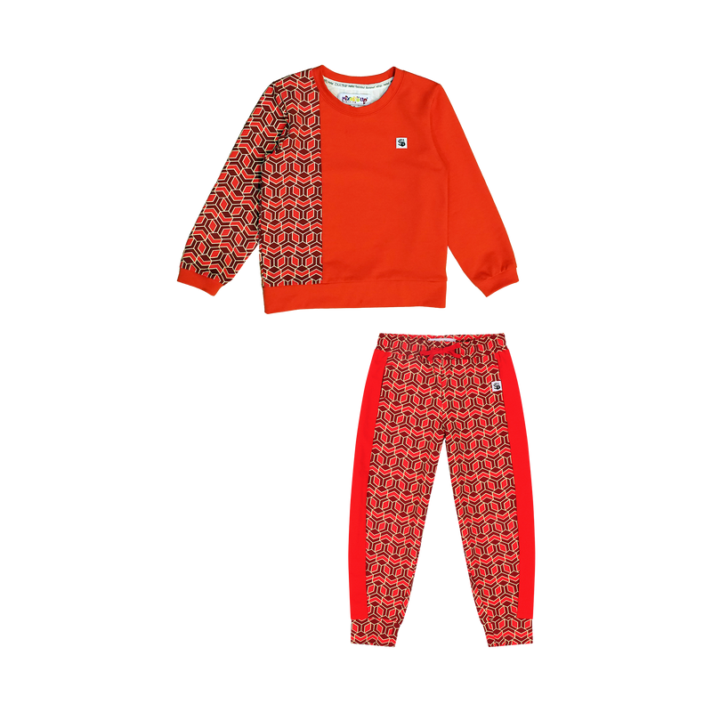 Boys Crewneck Sweatshirt and Jogger Pants Set - Red Multicolor