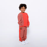 Boys Crewneck Sweatshirt and Jogger Pants Set - Red Multicolor