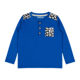 Boys Pocket Long-Sleeve Henley Shirt - Blue