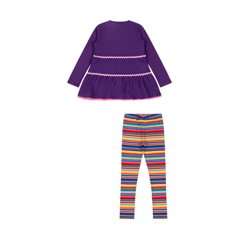 Girls Ruffle Hem Tiered Tunic and Legging Set - Purple Multicolor Stripe