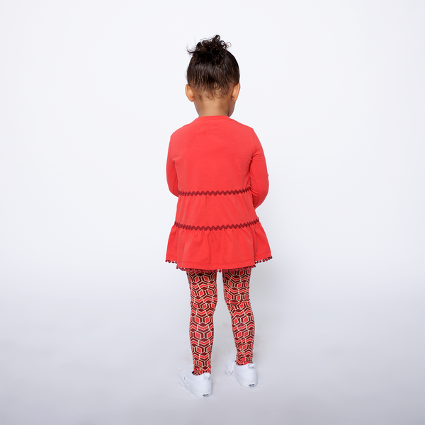 Girls Ruffle Hem Tiered Tunic and Legging Set - Red Multicolor