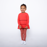Girls Ruffle Hem Tiered Tunic and Legging Set - Red Multicolor