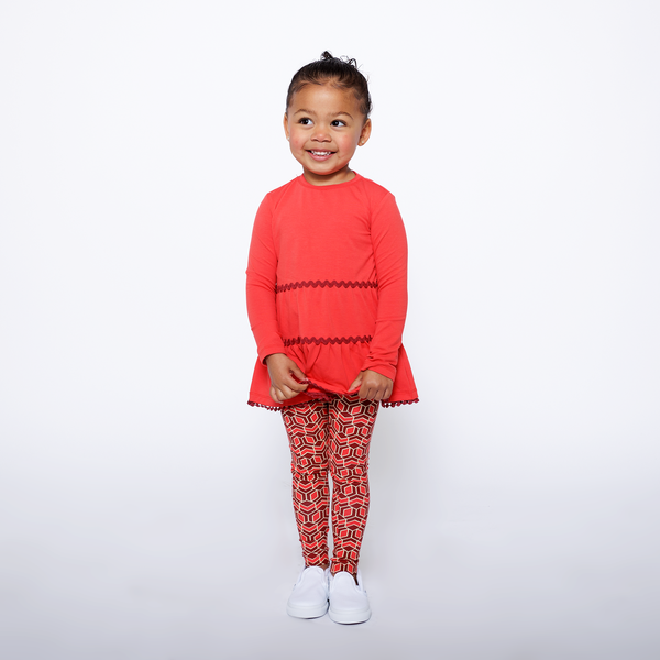 Girls Ruffle Hem Tiered Tunic and Legging Set - Red Multicolor