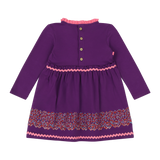 Girls Long Sleeve Ruffle Trim Dress - Purple Multicolor