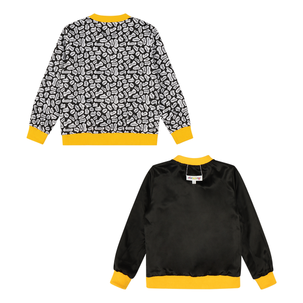 Girls Reversible Zip up Lightweight Bomber Jacket - Black/Yellow/Hello