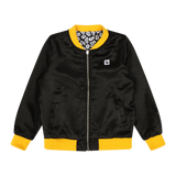 Girls Reversible Zip up Lightweight Bomber Jacket - Black/Yellow/Hello