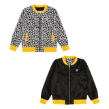 Girls Reversible Zip up Lightweight Bomber Jacket - Black/Yellow/Hello