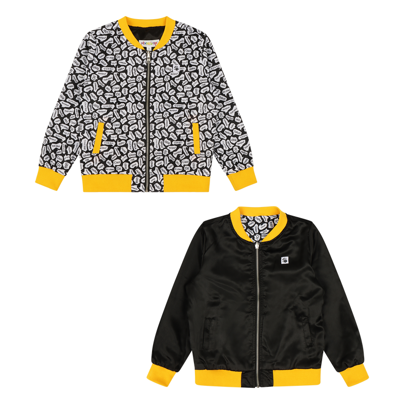 Girls Reversible Zip up Lightweight Bomber Jacket - Black/Yellow/Hello