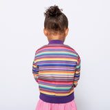 Girls Reversible Zip up Lightweight Bomber Jacket - Purple Multicolor Stripe