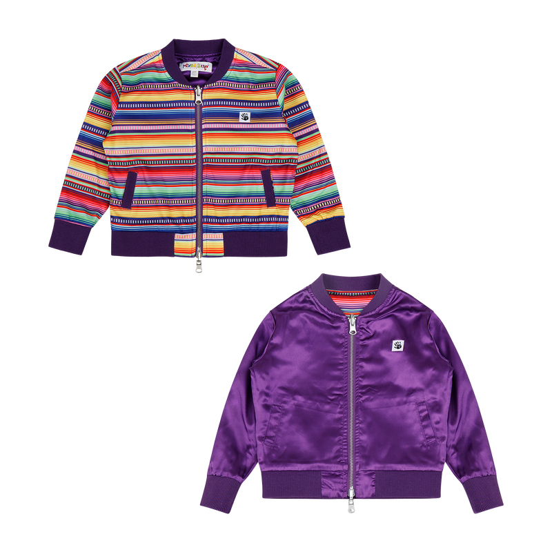 Girls Reversible Zip up Lightweight Bomber Jacket - Purple Multicolor Stripe