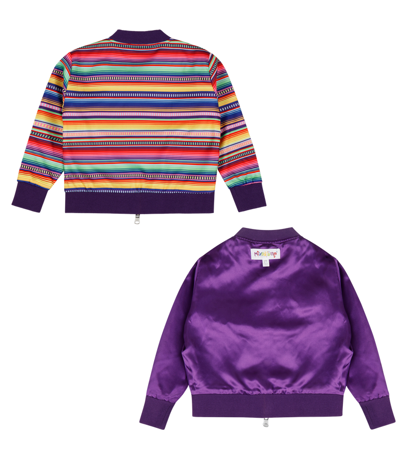 Girls Reversible Zip up Lightweight Bomber Jacket - Purple Multicolor Stripe