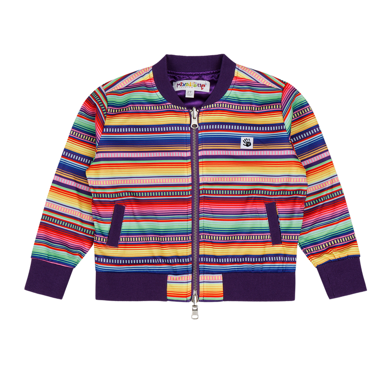 Girls Reversible Zip up Lightweight Bomber Jacket - Purple Multicolor Stripe