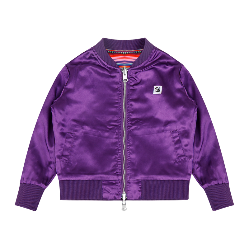 Girls Reversible Zip up Lightweight Bomber Jacket - Purple Multicolor Stripe