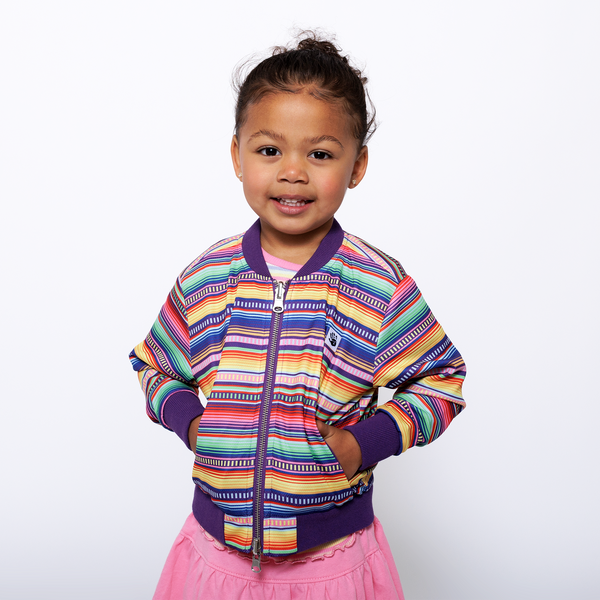 Girls Reversible Zip up Lightweight Bomber Jacket - Purple Multicolor Stripe