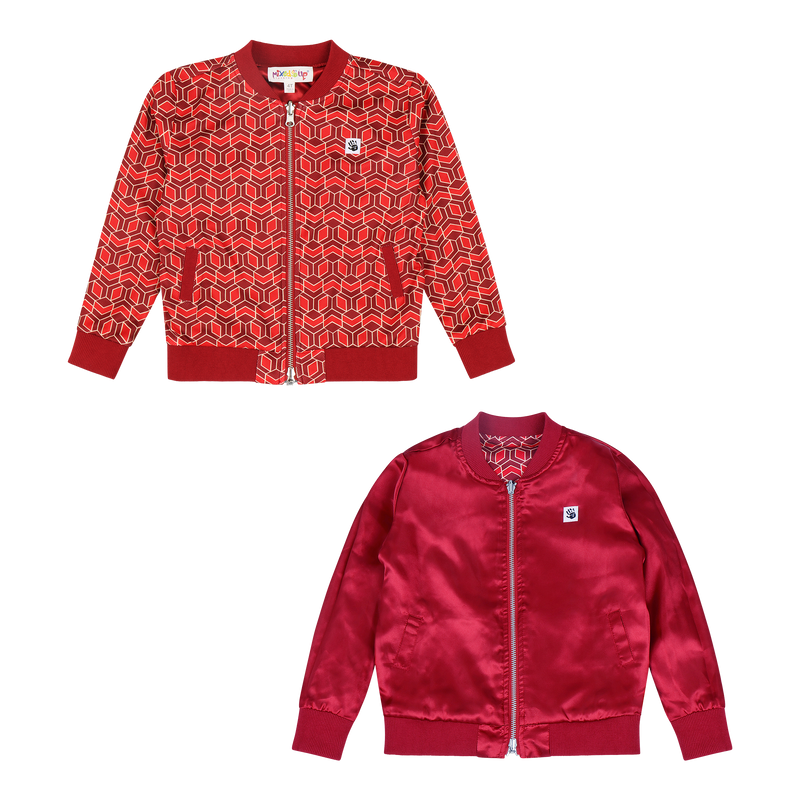 Girls Reversible Zip up Lightweight Bomber Jacket - Red Multicolor