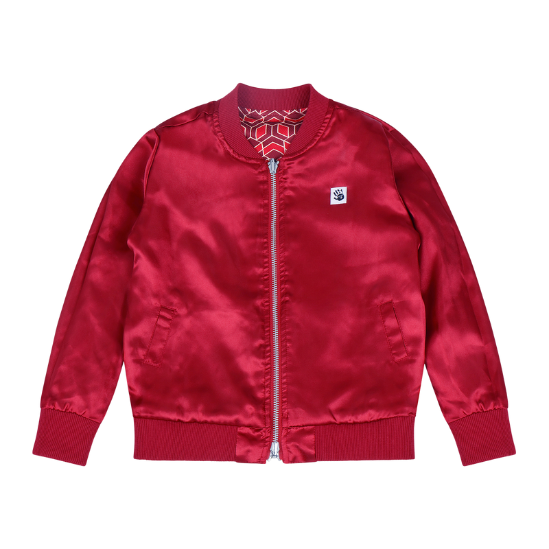 Girls Reversible Zip up Lightweight Bomber Jacket - Red Multicolor