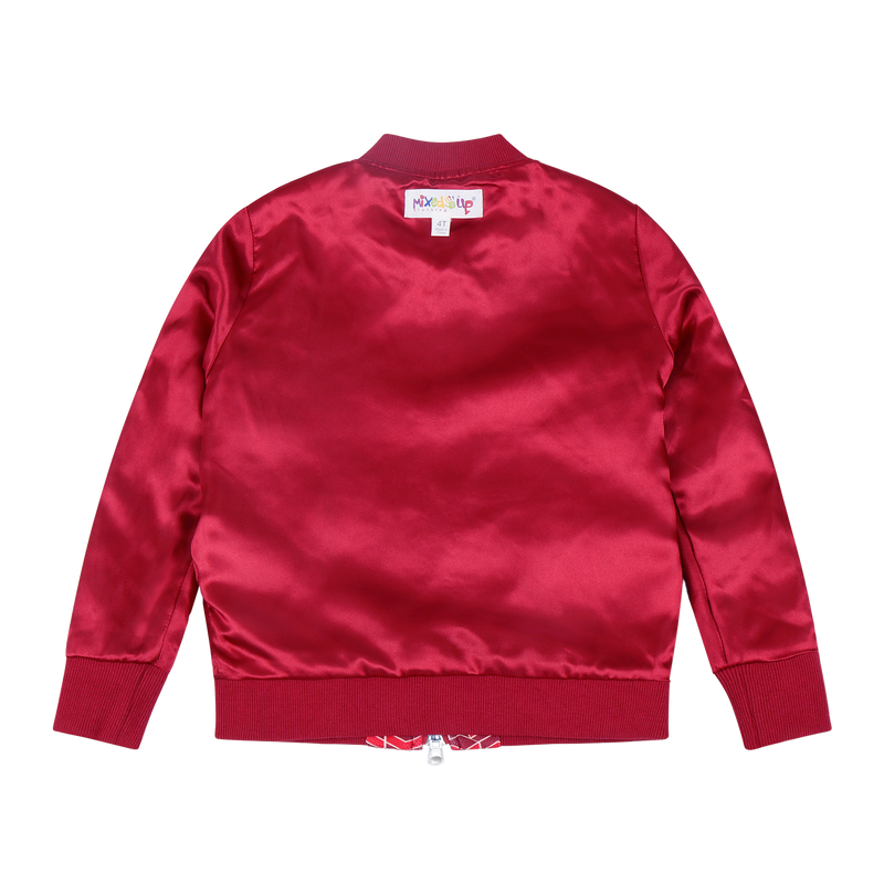 Girls Reversible Zip up Lightweight Bomber Jacket - Red Multicolor