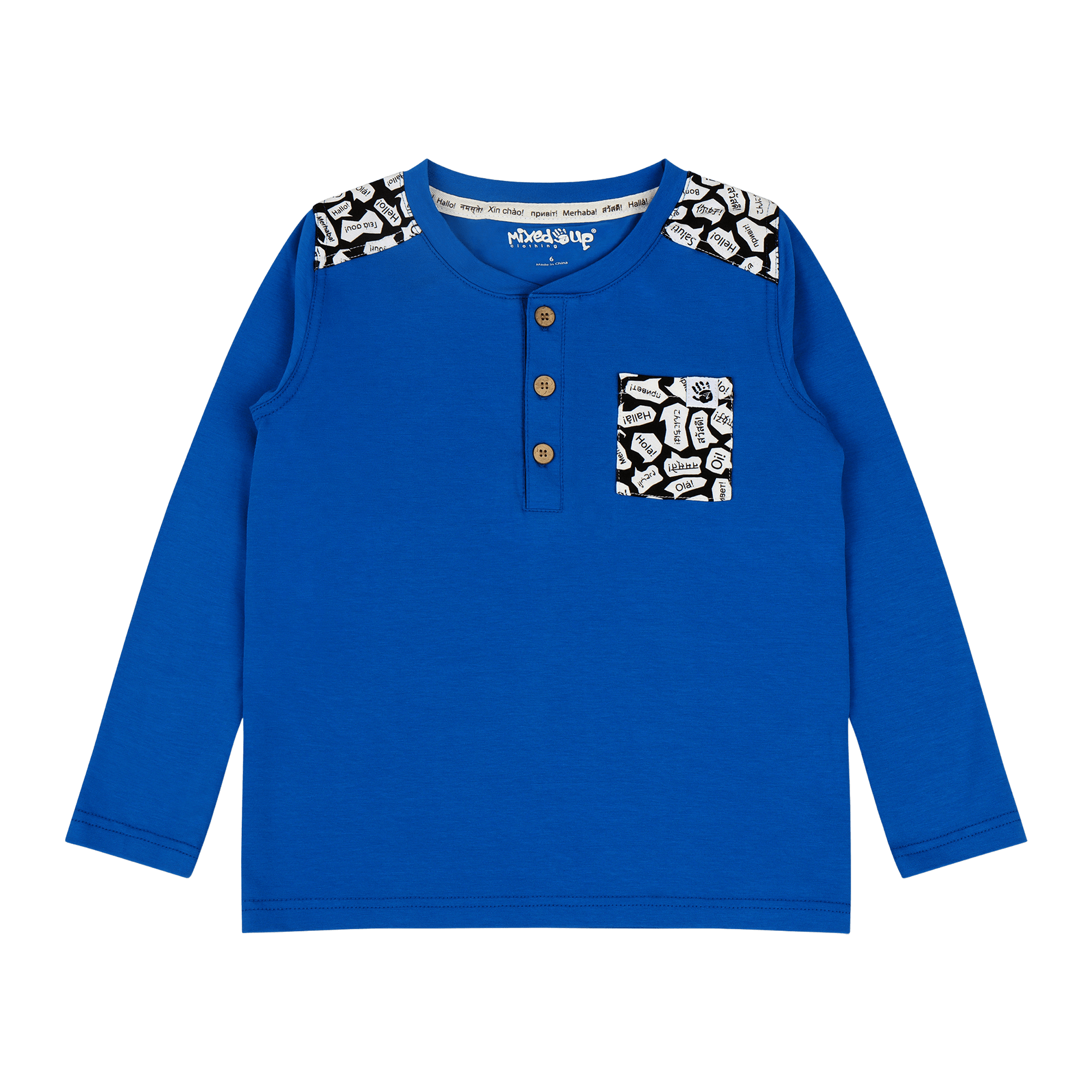 Boys Pocket Long - Sleeve Henley Shirt - Blue | Multicultural Kids Clothing - Mixed Up Clothing