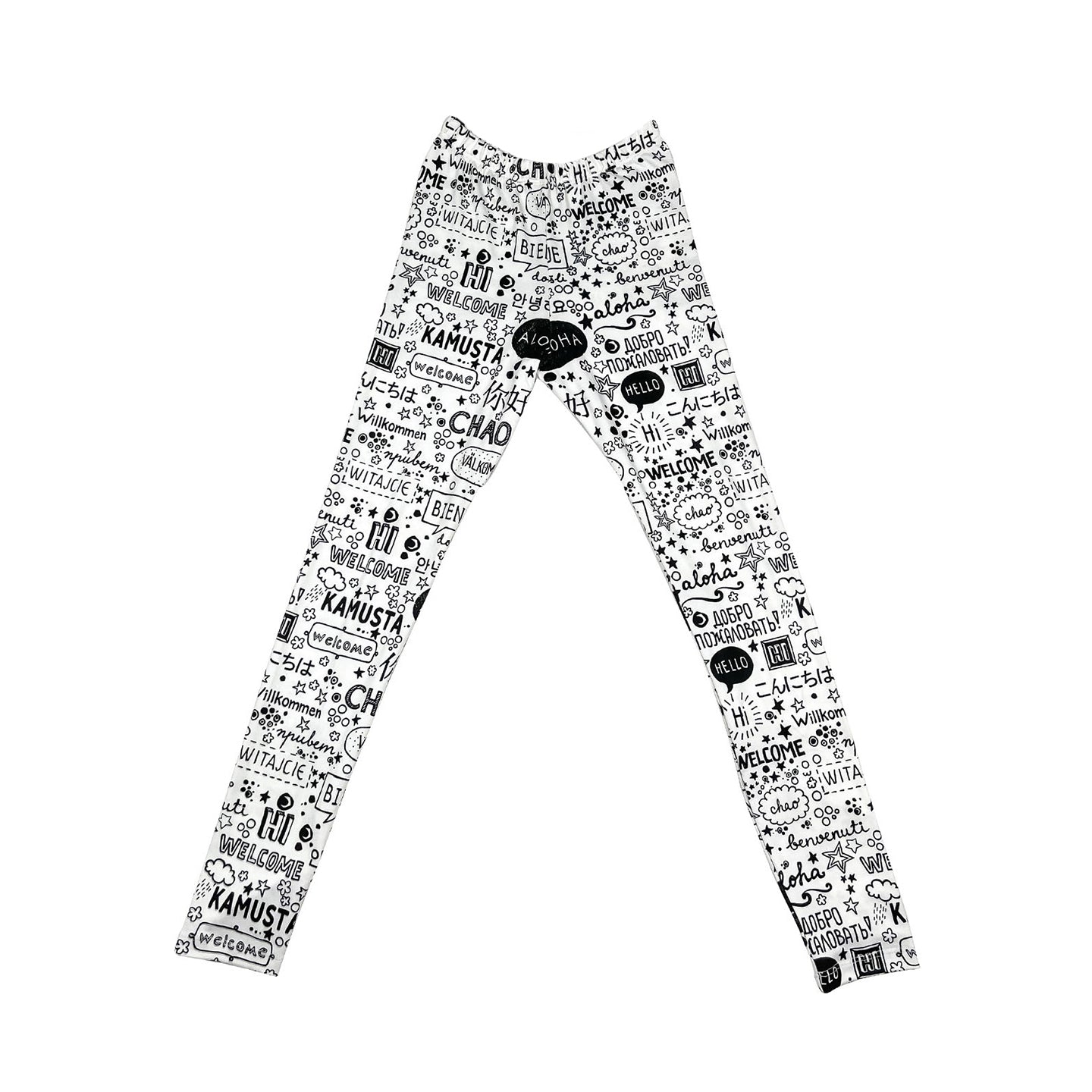 Girls Hello Graphic Leggings – Multicultural Kids Cotton Pants – Mixed Up Clothing