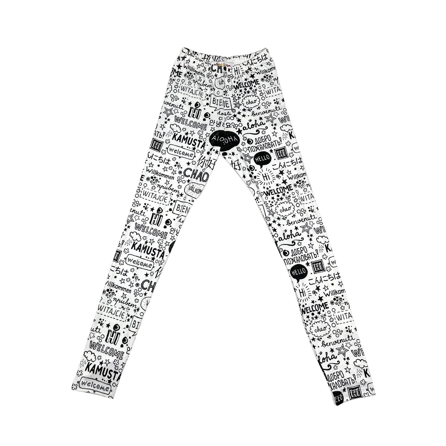 Girls Hello Graphic Leggings – Multicultural Kids Cotton Pants – Mixed Up Clothing