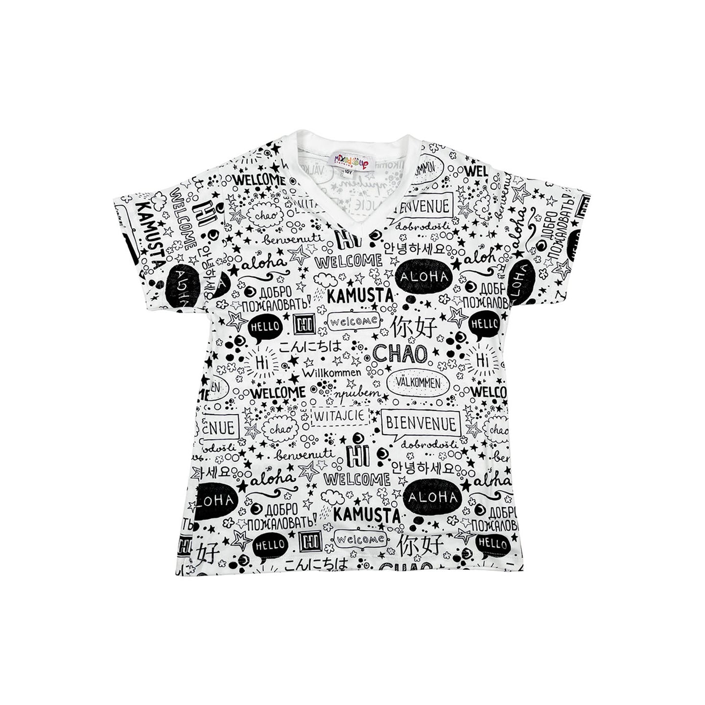 Girls Hello V - Neck T-Shirt | Multicultural Kids Clothing - Mixed Up Clothing