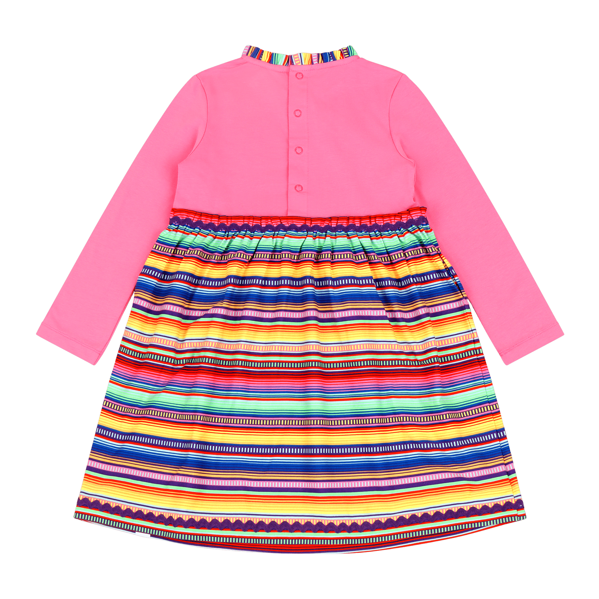 Girls Long Sleeve Ruffle Trim Dress - Pink Multicolor Stripes | Multicultural Kids Clothing - Mixed Up Clothing