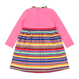 Girls Long Sleeve Ruffle Trim Dress - Pink Multicolor Stripes | Multicultural Kids Clothing - Mixed Up Clothing