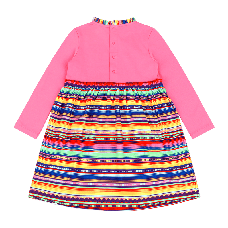 Girls Long Sleeve Ruffle Trim Dress - Pink Multicolor Stripes | Multicultural Kids Clothing - Mixed Up Clothing