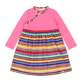 Girls Long Sleeve Ruffle Trim Dress - Pink Multicolor Stripes | Multicultural Kids Clothing - Mixed Up Clothing