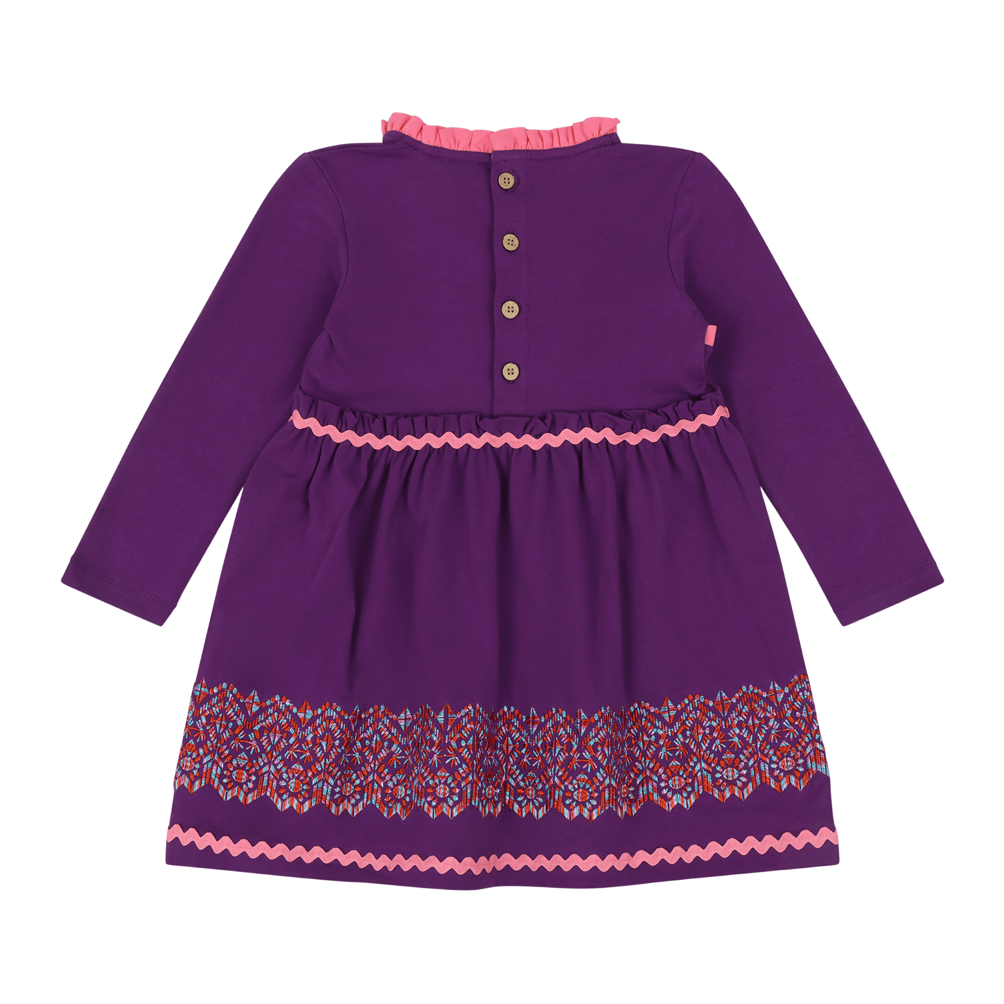 Girls Long Sleeve Ruffle Trim Dress - Purple Multicolor | Multicultural Kids Clothing - Mixed Up Clothing